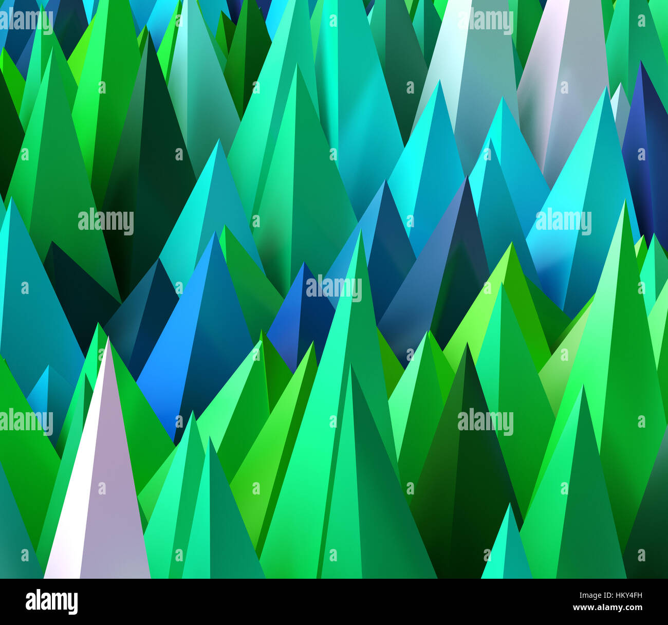 Scharfe zufällige Pyramiden als abstrakte futuristischen Hintergrund. 3D-Bild dargestellt. Stockfoto