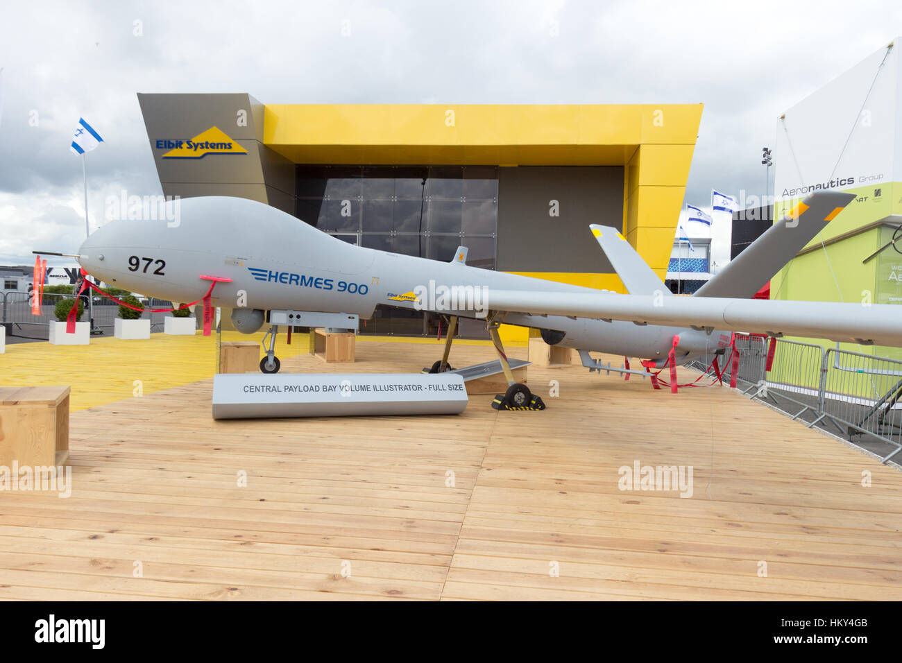 PARIS-LE BOURGET - 18. Juni 2015: Elbit Systems Hermes 900 unbemannten (UAV) bei der 51st International Paris Air show Stockfoto
