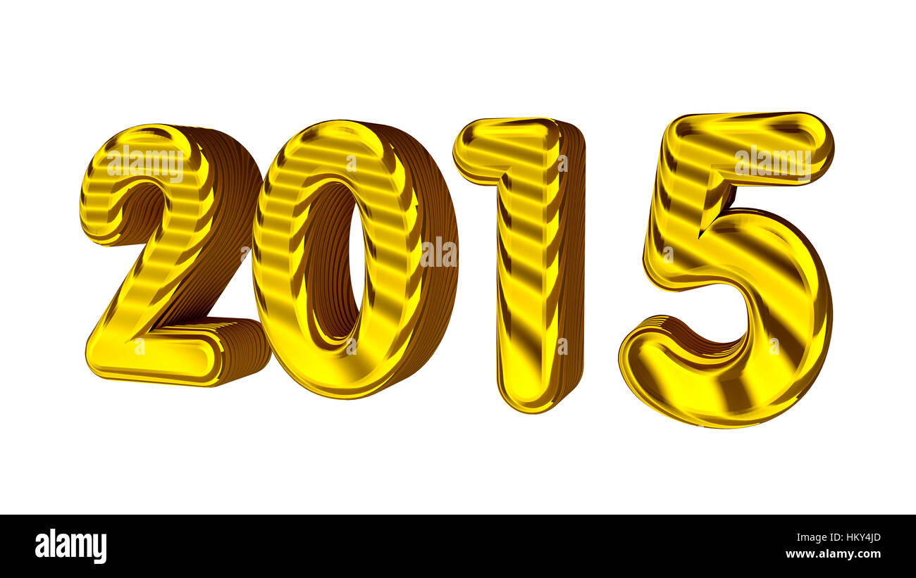 Neues Jahr 2015. 3D goldene Zahlen mit Textur. Isoliert auf dem weißen. 2016, 2017 und 2018 verfügbar in meiner Galerie in diesem Stil. Stockfoto