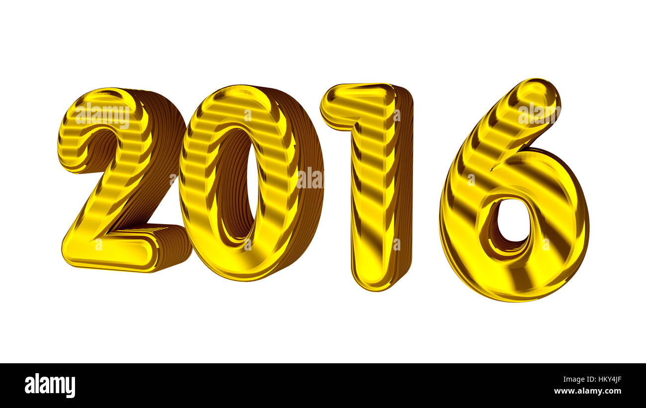 Neues Jahr 2016. 3D goldene Zahlen mit Textur. Isoliert auf dem weißen. 2015, 2017 und 2018 verfügbar in meiner Galerie in diesem Stil. Stockfoto