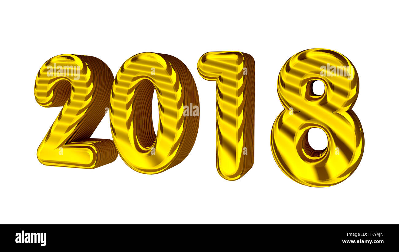 Neue Jahr 2018. 3D goldene Zahlen mit Textur. Isoliert auf dem weißen. 2015, 2016 und 2017 in meiner Galerie in diesem Stil zur Verfügung. Stockfoto