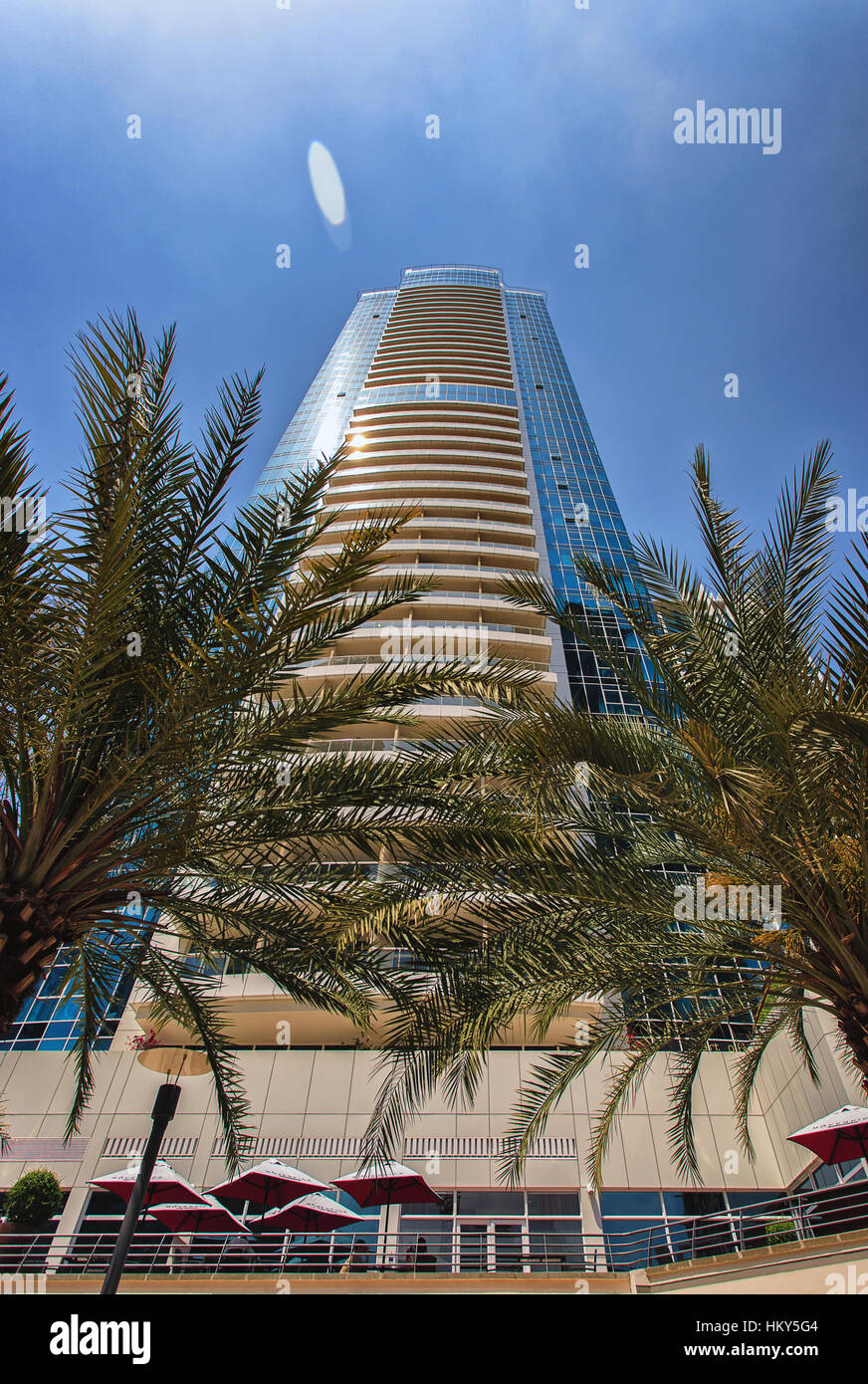 Blick auf Jumeirah Lakes Towers Wolkenkratzer. Dubai, Vereinigte Arabische Emirate. Stockfoto