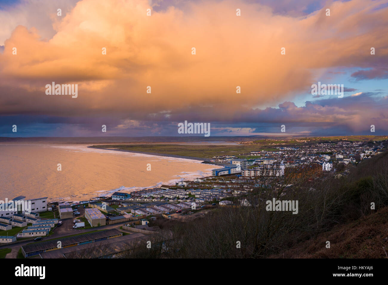 Westward Ho! Blick von Kipling Tors an der Küste von North Devon, England. Stockfoto