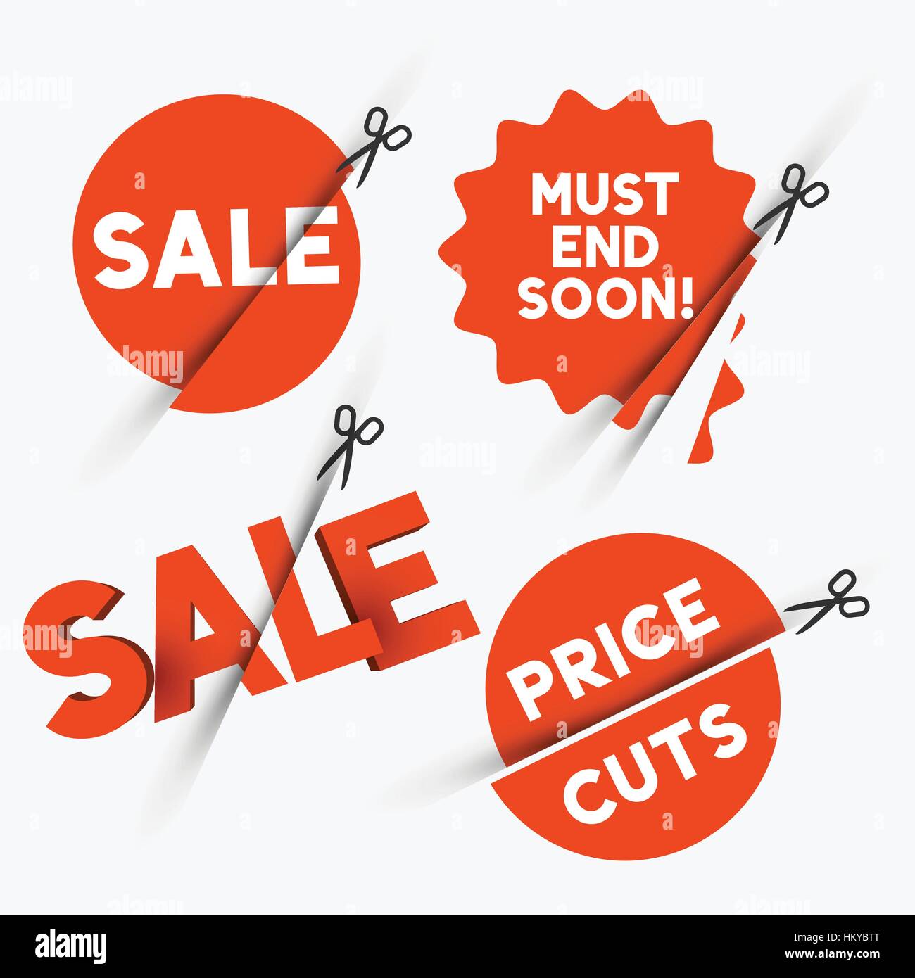 Symbole schneiden rot Verkauf Zeichen und Discount-Preis. Vektor-illustration Stock Vektor