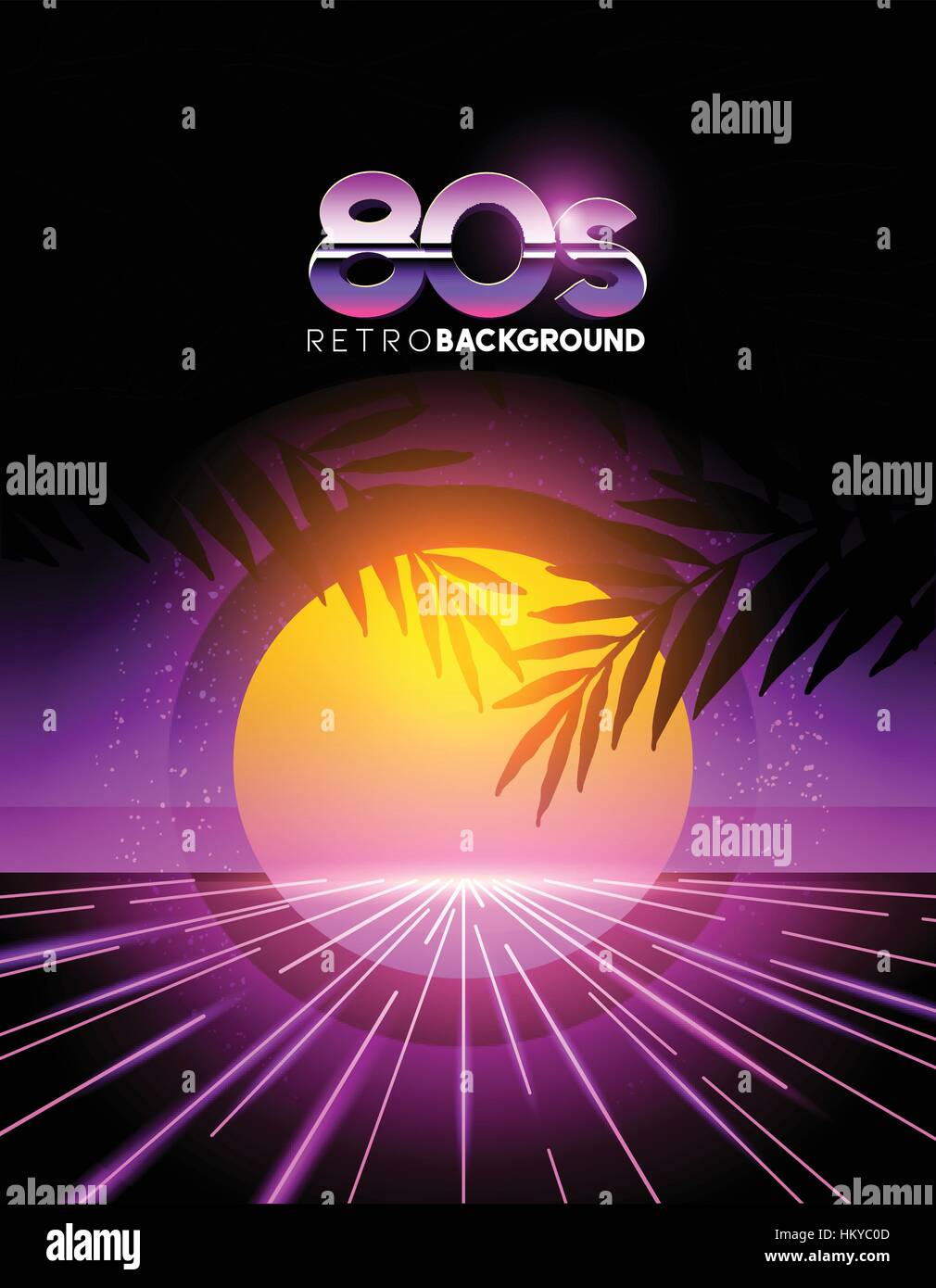 Retro 80er Jahre style Neon digitalen abstrakten Hintergrund mit Laserstrahlen und einen Sonnenuntergang. Stock Vektor