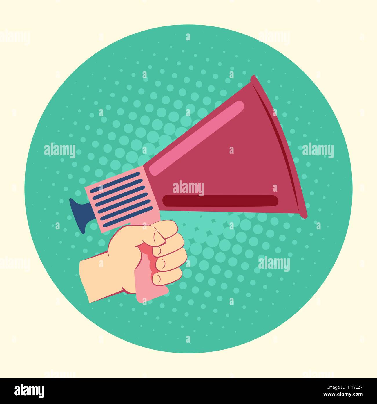 Cartoon menschliche Hand Holding Megaphon. Vektor-Illustration im flat-Design, Retro-Stil. Stock Vektor