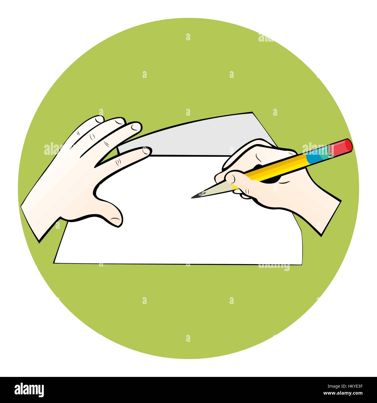 Menschliche Hand mit Bleistift auf Papier schreiben. Isoliert auf weißem Hintergrund Stock Vektor