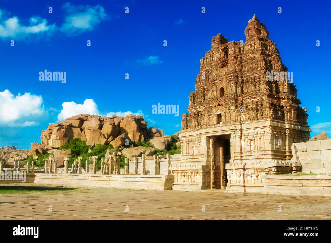 Vittala Tempel in Hampi, Karnataka Provinz, Südindien, UNESCO-Weltkulturerbe. Stockfoto