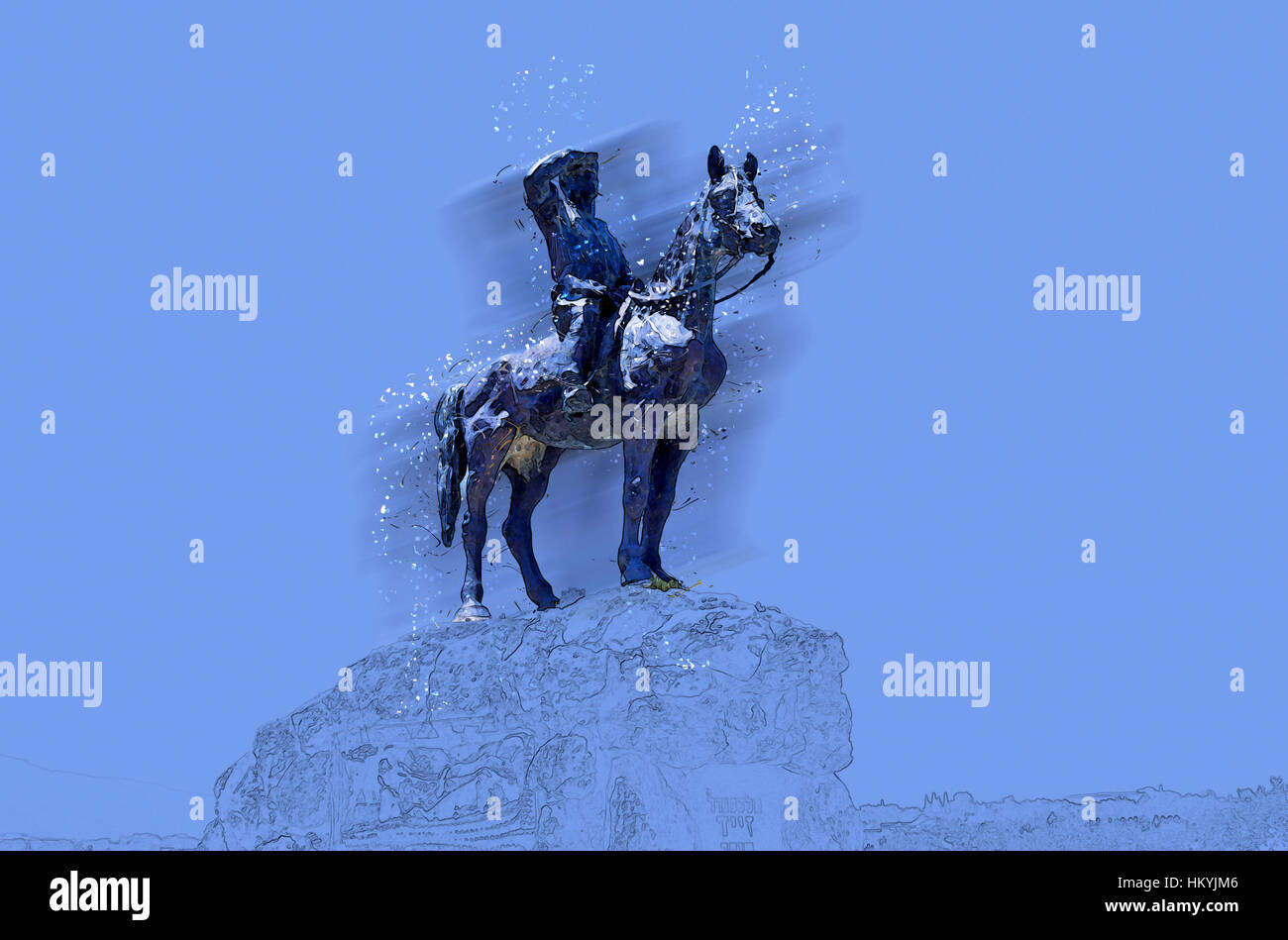 Digital Imagegewinn einer Statue von einem Mann auf einem Pferd Stockfoto