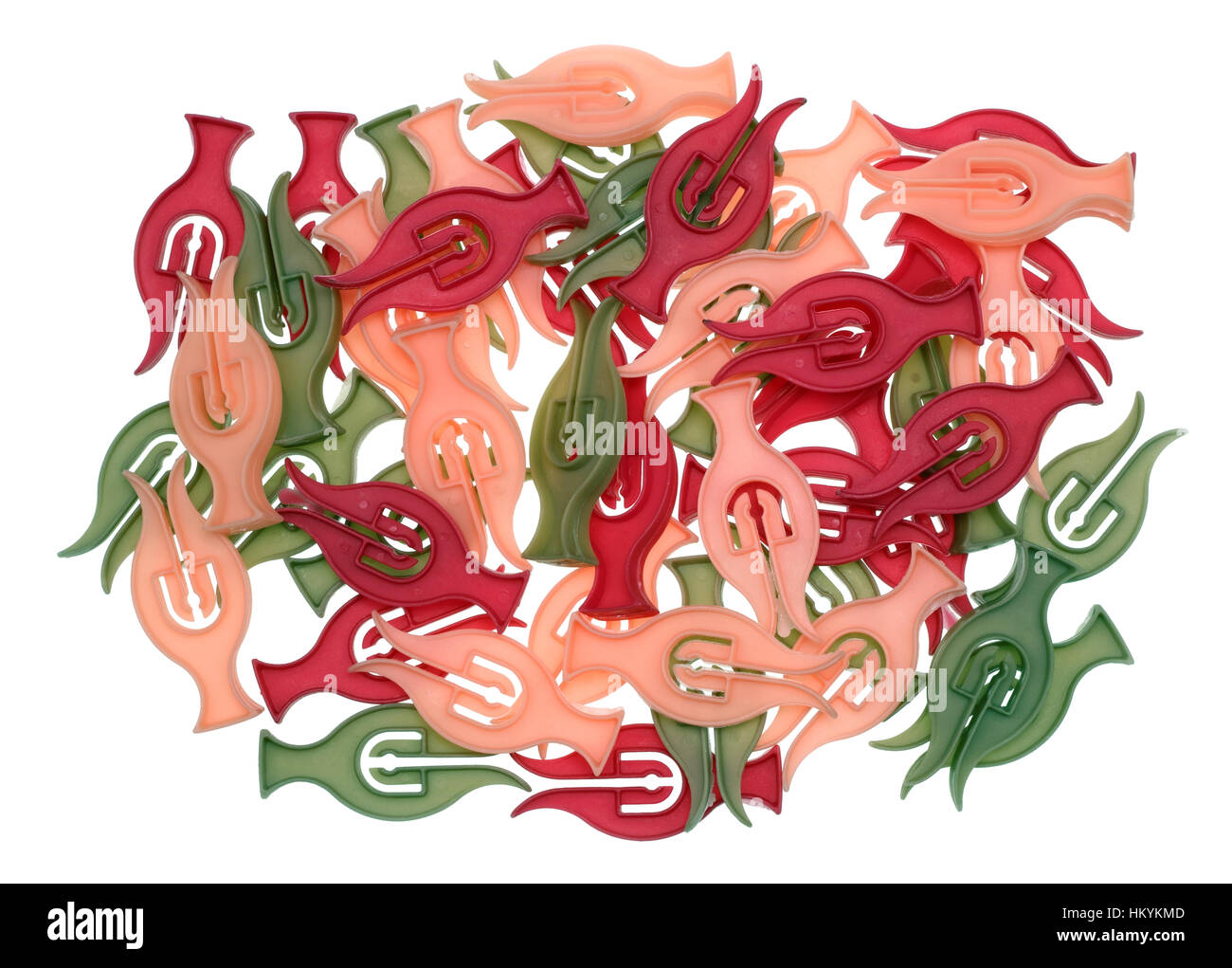 Kunststoff Chinesisch keine Namen Massenproduktion Clothespegs für die gewaschene Wäsche. Isolierte Draufsicht Stockfoto