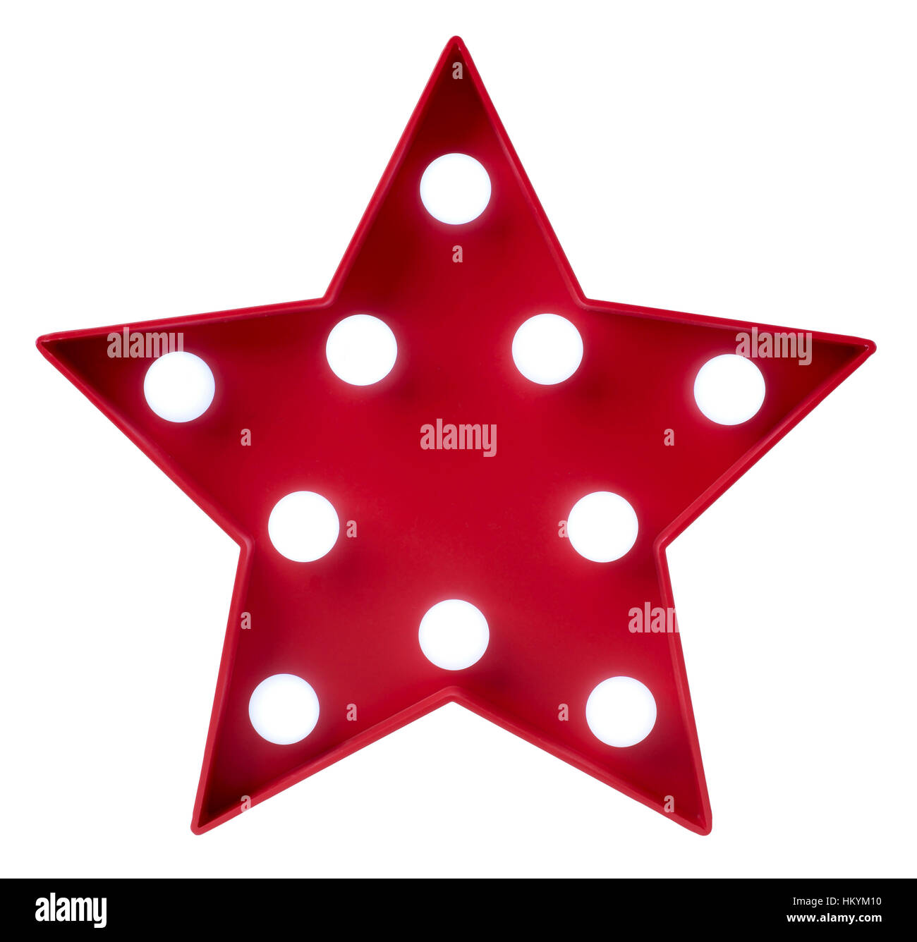 Roter Stern mit weißen Glühbirnen Stockfoto