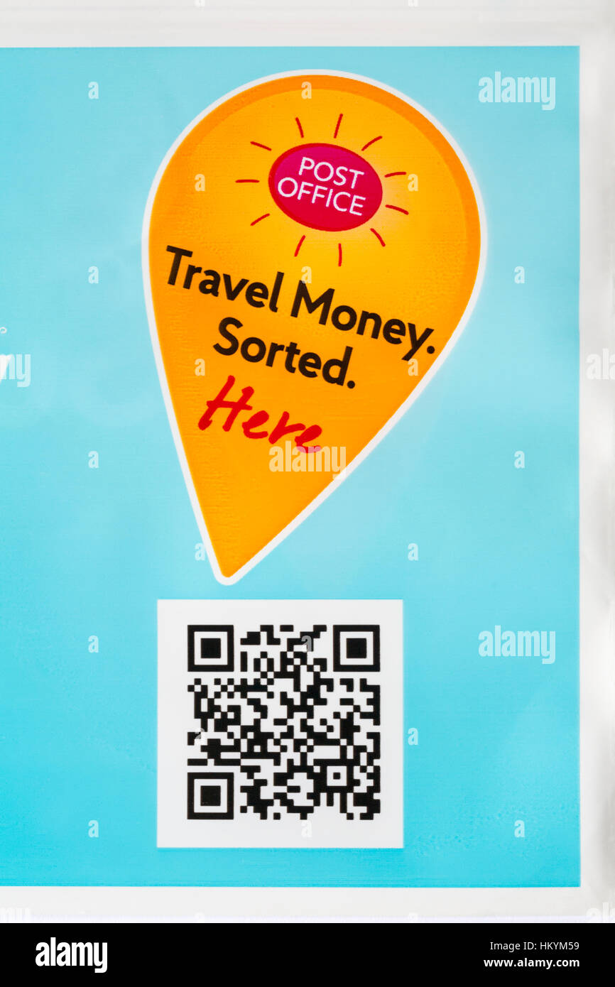 Postamt Reisegeld sortiert hier - Detail auf Reisebrieftasche vom Postamt Stockfoto