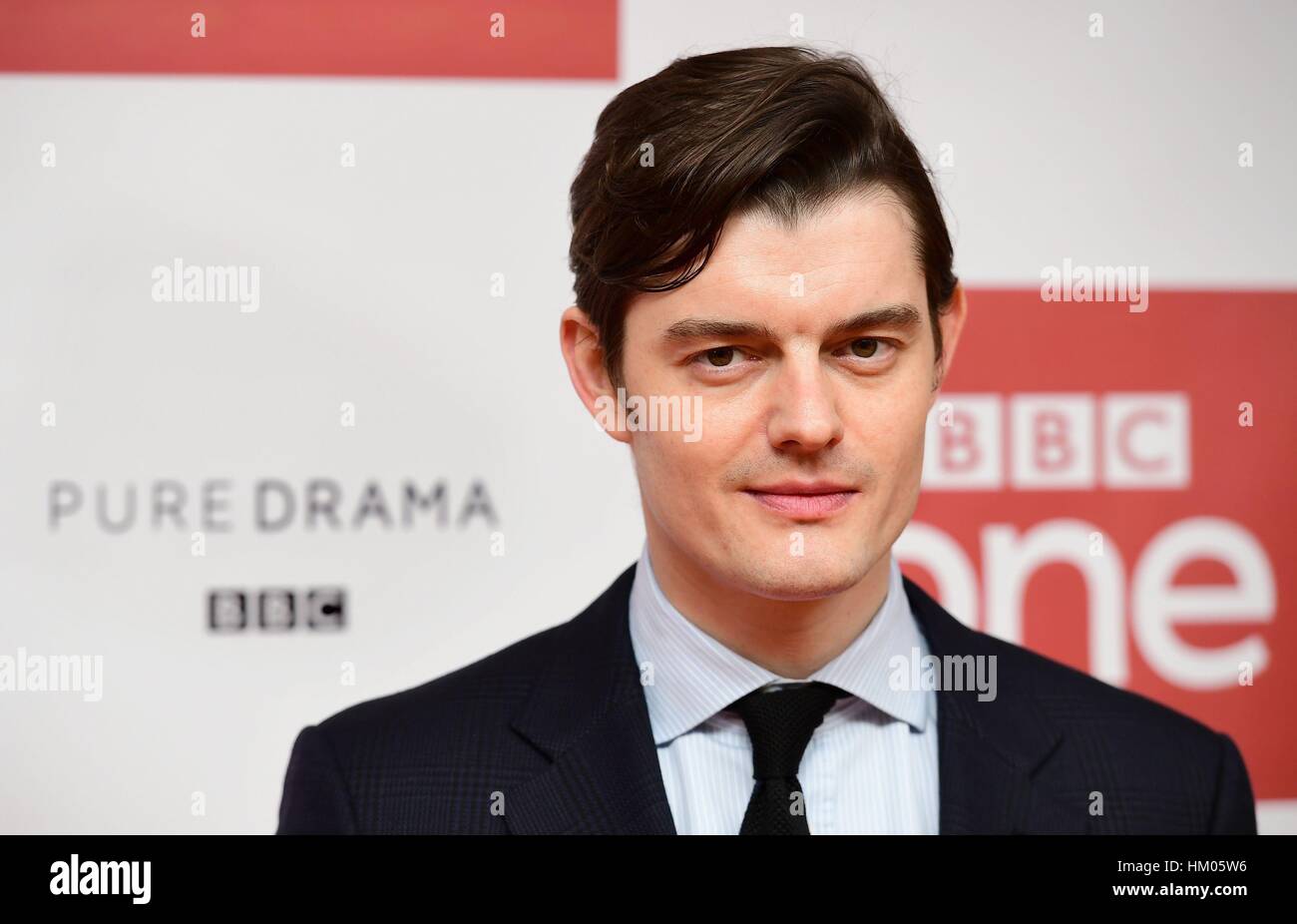 Sam Riley Teilnahme an der Vorführung der neuen BBC-Drama SS-GB im Mayfair Hotel, London Stockfoto