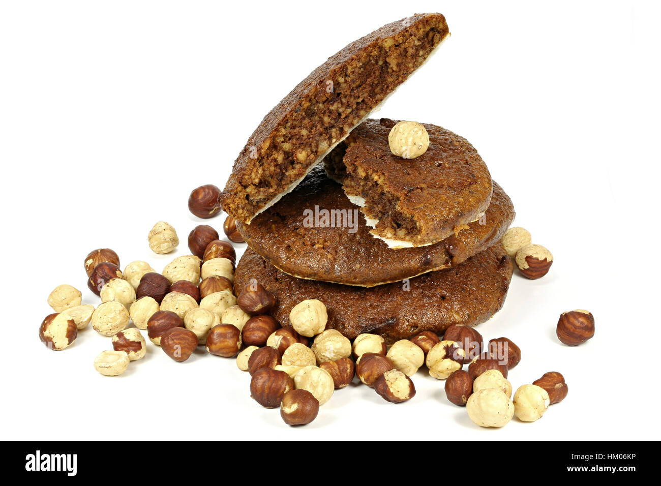 Haselnuss-Lebkuchen gemacht in Nürnberg isoliert auf weißem Hintergrund Stockfoto