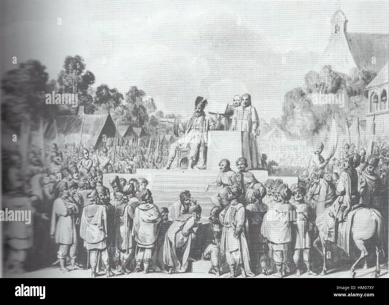 Dieses Gemälde zeigt den Sejm W Wis, ein bedeutendes historisches Ereignis während der Regierungszeit von König Kazimierz Wielki von Polen. Sie stellt einen wichtigen Moment in der polnischen Geschichte dar und konzentriert sich auf die Politikgestaltung im mittelalterlichen Polen. Stockfoto