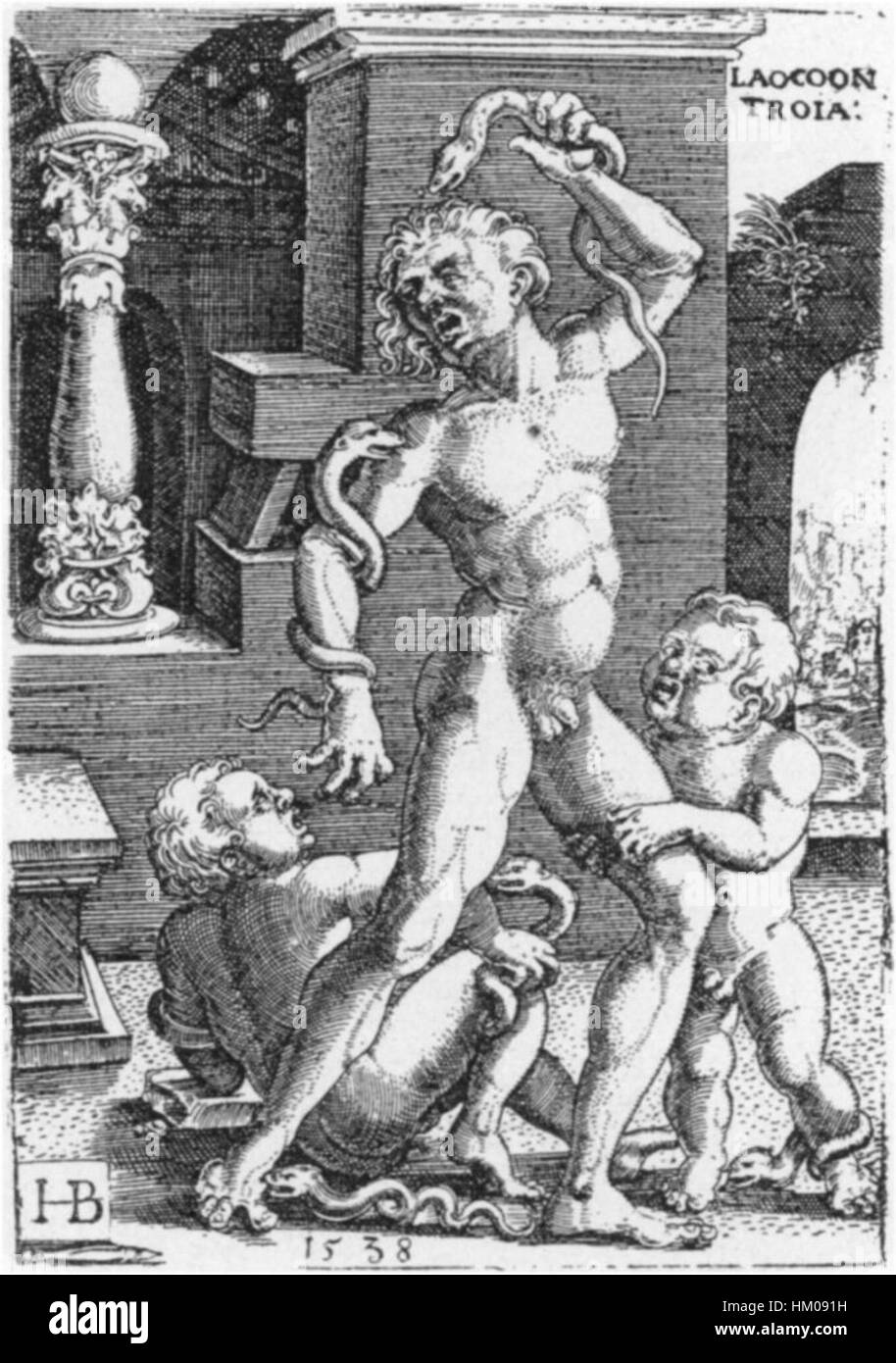 Kupferstich von Hans Brosamer ist ein Kupferstich des deutschen Renaissance-Künstlers Hans Brosamer. Das Kunstwerk zeigt komplizierte Linework und detaillierte Figuren, typisch für den Fokus der Renaissance auf Realismus und Präzision. Dieser Kupferstich spiegelt Brosamers künstlerisches Können in der Druckerei und seinen Beitrag zur künstlerischen Entwicklung der deutschen Renaissance wider. Stockfoto