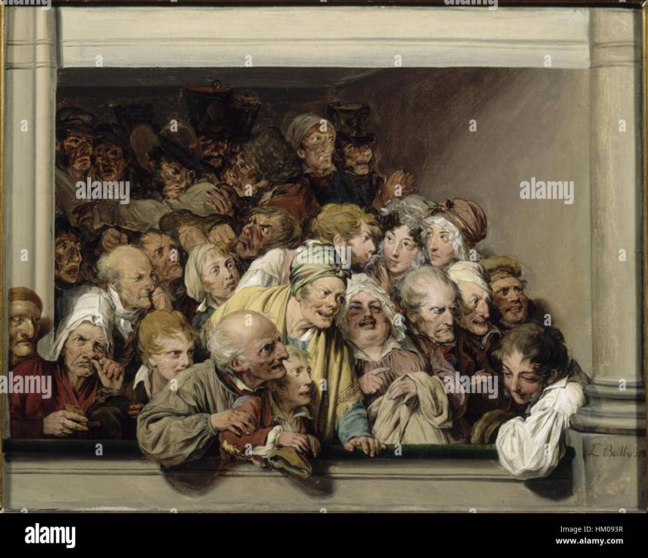 "Une loge" von L.-L. Boilly, ein Gemälde aus dem 19. Jahrhundert, das eine modische Frau in einer Theaterbox einfängt und die Eleganz und soziale Atmosphäre der Pariser High Society unterstreicht. Stockfoto