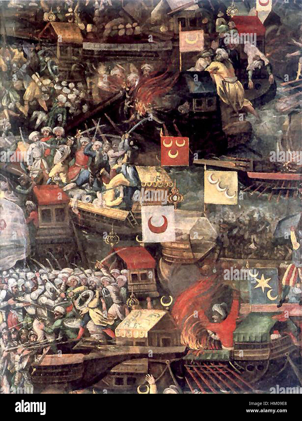 Das Gemälde „Lepanto f1“ bezieht sich wahrscheinlich auf die berühmte Seeschlacht von Lepanto, die 1571 die Konfrontation zwischen dem Osmanischen Reich und der Heiligen Liga darstellt. Diese historische Szene fängt die Intensität der Schlacht ein. Stockfoto Das Gemälde „Lepanto f1“ bezieht sich wahrscheinlich auf die berühmte Seeschlacht von Lepanto, die 1571 die Konfrontation zwischen dem Osmanischen Reich und der Heiligen Liga darstellt. Diese historische Szene fängt die Intensität der Schlacht ein. Stockfoto