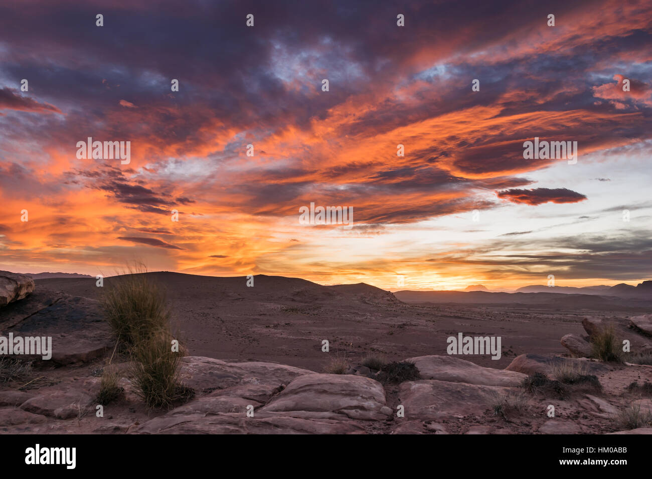 Sonnenuntergang Steinwüste, Talsint, Marokko Stockfoto