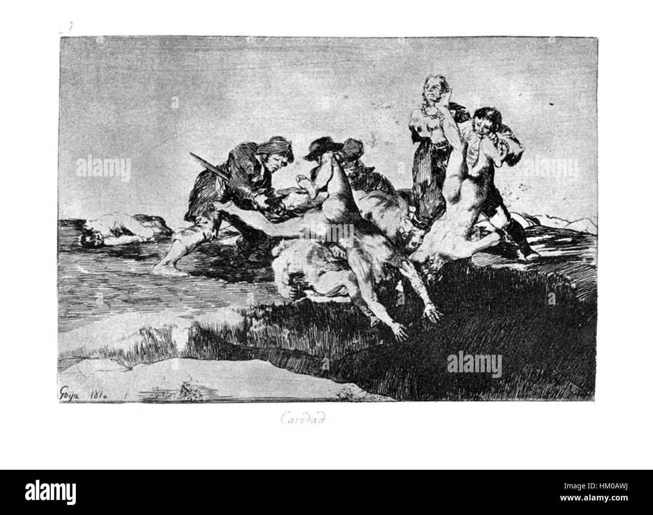 Goya-Guerra (27) bezieht sich auf ein Kunstwerk, das von Francisco Goyas Themen Krieg und menschliches Leid inspiriert ist. Das Stück befasst sich wahrscheinlich mit den emotionalen und sozialen Auswirkungen von Konflikten, die der Tradition von Goyas mächtigen Kriegsbildern folgen. Stockfoto