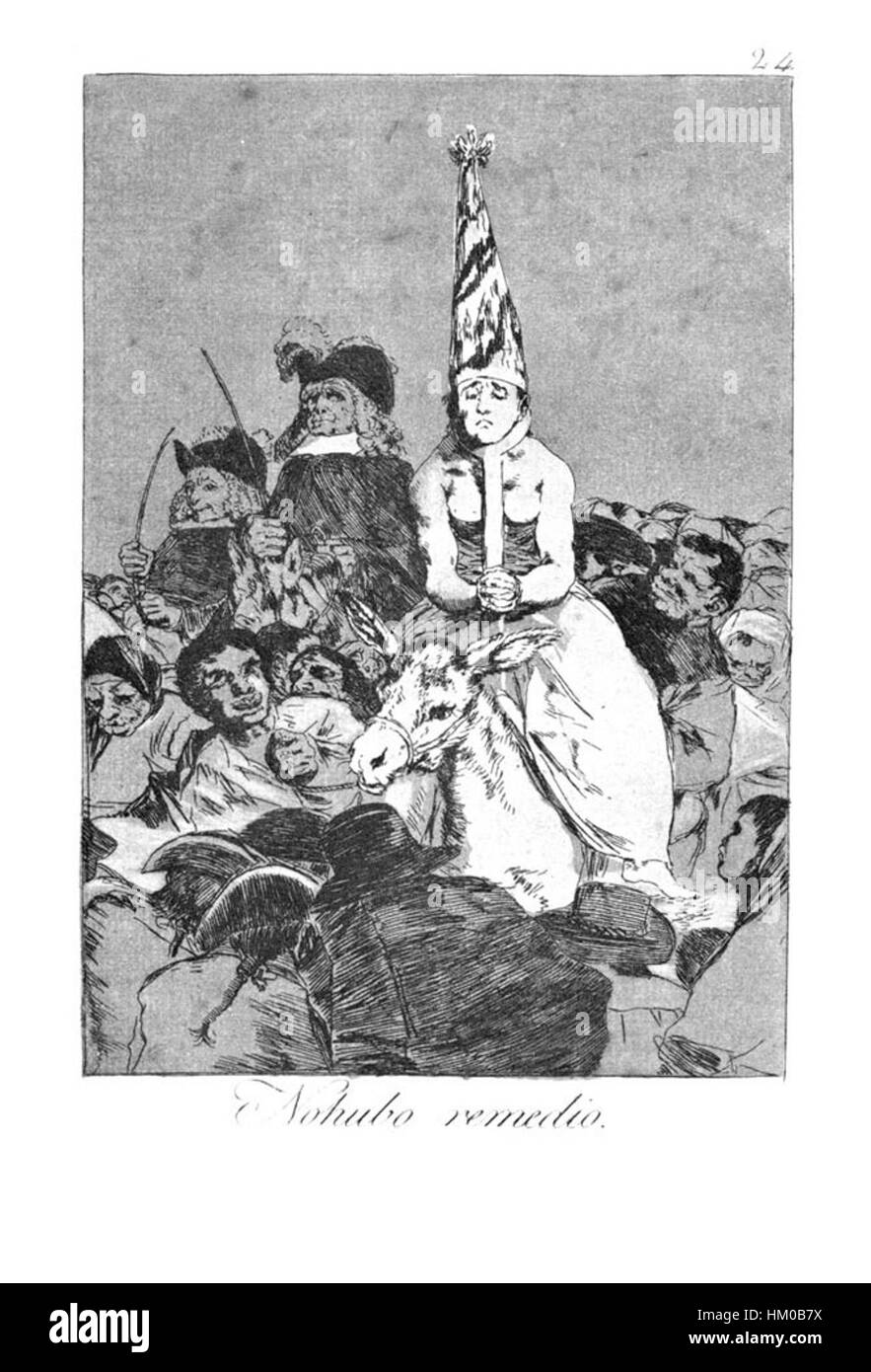 "Caprichos" (24) von Francisco Goya ist eine mächtige satirische Ätzung, die gesellschaftliche und politische Fragen in Spanien kritisiert. Bekannt für seinen dunklen und introspektiven Stil ist dieses Stück Teil von Goyas berühmter Serie über die menschliche Natur. Stockfoto