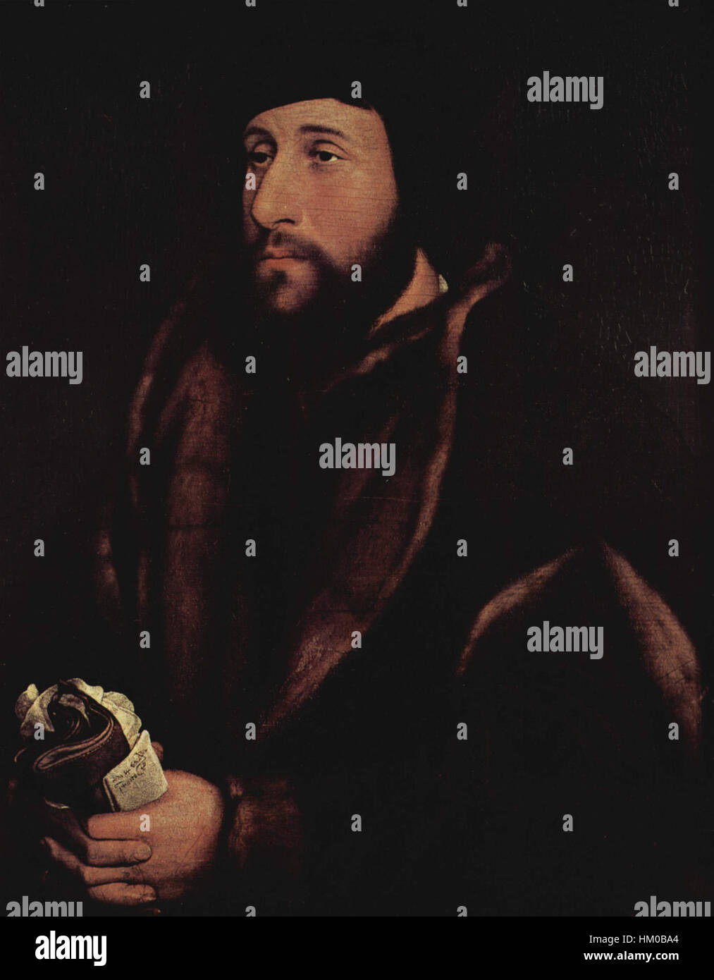 Hans Holbein des Jüngeren in seinem Werk „071“ fängt eine Figur aus dem 16. Jahrhundert ein und zeigt seinen charakteristischen Stil des präzisen Realismus und seine Beiträge zur Porträtmalerei der nördlichen Renaissance. Stockfoto