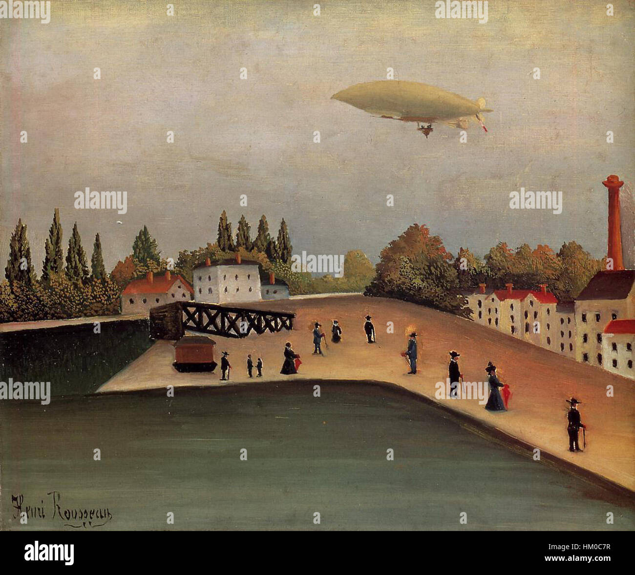 Henri Rousseaus „Blick auf den Quai d'Ovry“ fängt ein pulsierendes Stadtbild von Paris mit dem ruhigen Fluss der seine mit einer Mischung aus natürlichen und urbanen Elementen in einem unverkennbaren primitiven Stil ein. Stockfoto