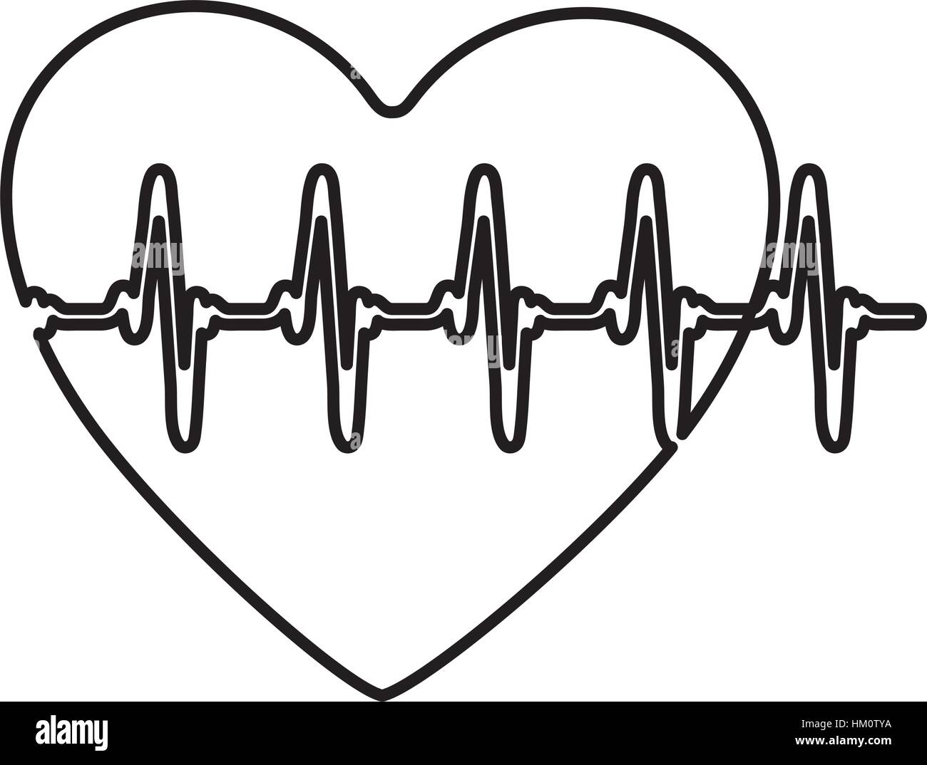 monochrome Kontur des Herzens mit Linie Vitalparameter Vektor-illustration Stock Vektor