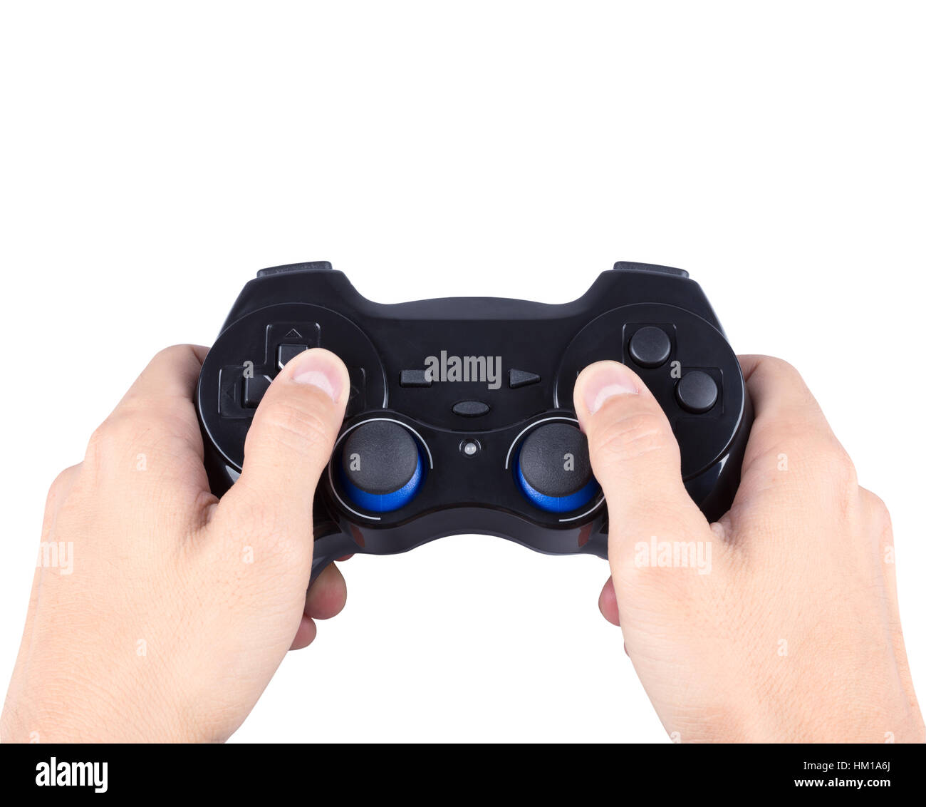 Hand spielen Joystick isoliert auf weißem Hintergrund (mit Clipping-Pfad) Stockfoto