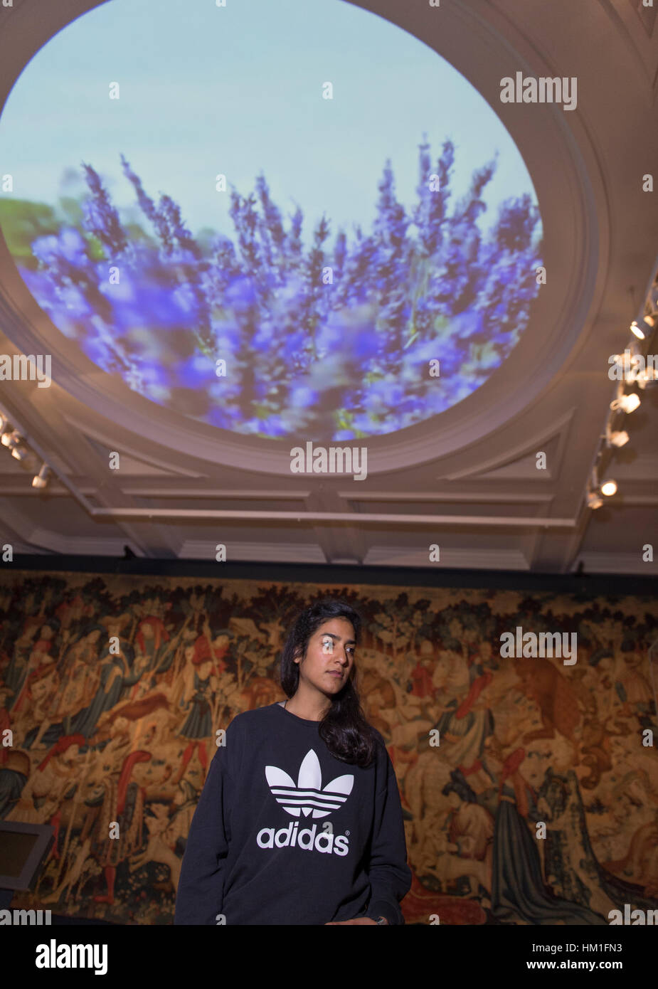 V & A, London, UK. 31. Januar 2017. Europa zu sammeln. Jasleen Kaur - Yoorop. Mit found-Footage der europäischen Standorte von populären indischen Filmen genommen, schafft Jasleen Kaur eine visuelle Darstellung der Europa hergestellt aus Sicht der Alternativkultur. Malcolm Park © Redaktion/Alamy Live-Nachrichten. Stockfoto