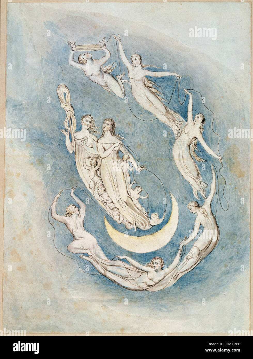 Diese Illustration aus Robert Blairs „das Grab“ fängt eine kraftvolle visuelle Interpretation der Sterblichkeit ein und zeigt die Darstellung menschlicher Lebens- und Todesthemen im Kontext des Gedichts. Stockfoto