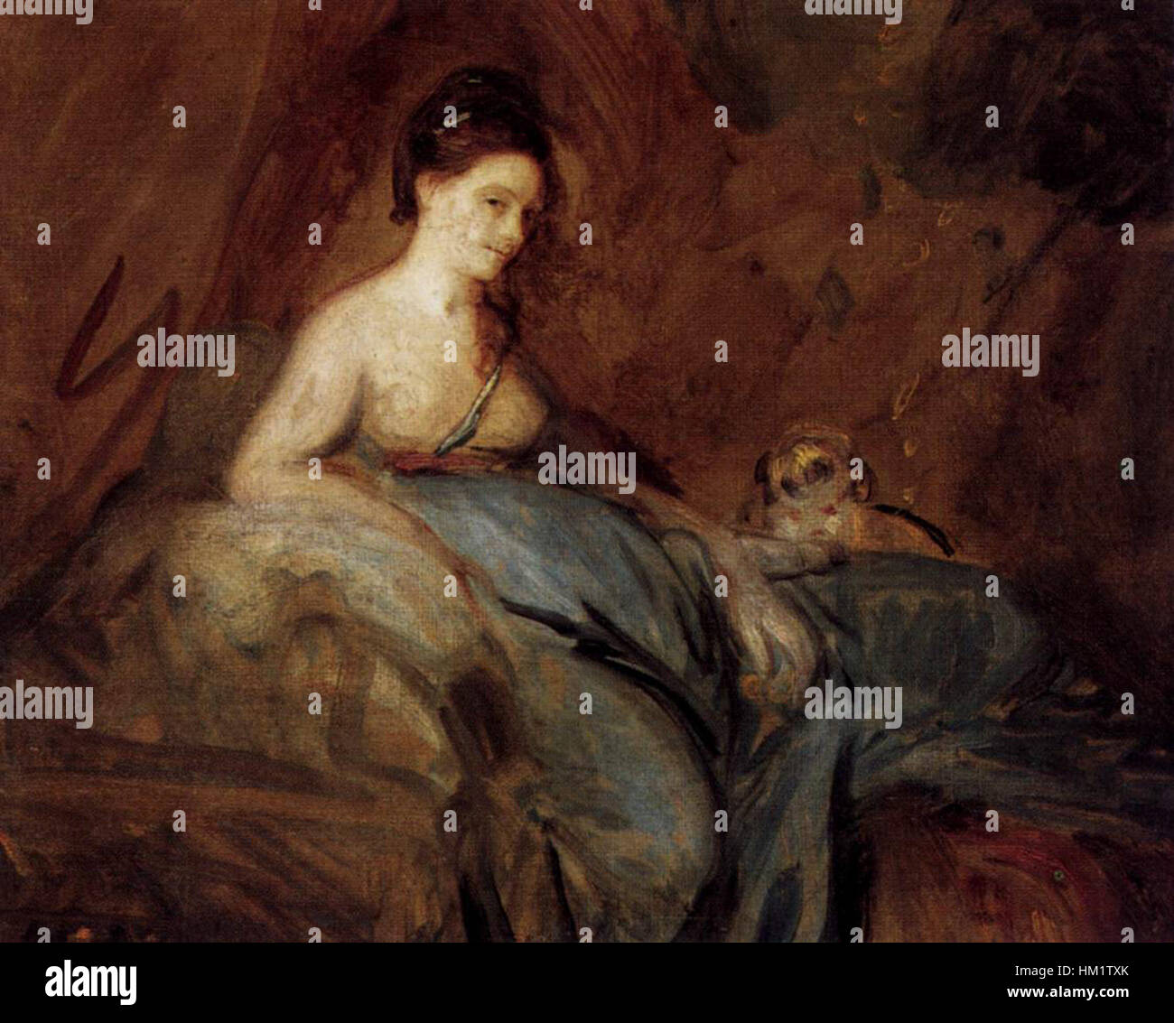 Dieses Gemälde, *die Schauspielerin Kitty Fisher* von Joshua Reynolds, zeigt die berühmte britische Schauspielerin Kitty Fisher aus dem 18. Jahrhundert in dramatischer Pose. Reynolds ist bekannt für ihre Porträts der High Society und fängt Fishers Status und Schönheit ein und bietet einen Einblick in die britische Mode und Porträts des 18. Jahrhunderts. Stockfoto