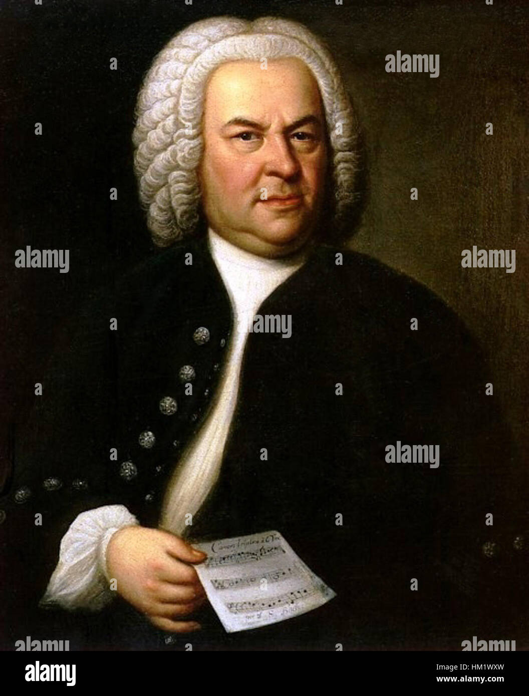 Dieses Gemälde von Johann Sebastian Bach fängt den berühmten Komponisten des Barocks in seiner ikonischen Darstellung ein. Bachs künstlerisches Erbe ist bekannt für seinen tiefen Einfluss auf die klassische westliche Musik und wird in dieser Darstellung verewigt. Stockfoto
