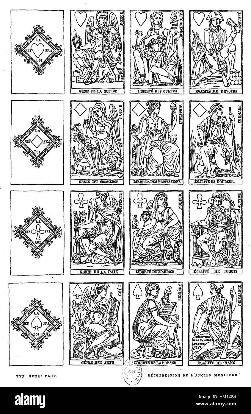 „Jeu de cartes sous la Terreur“ ist ein Gemälde aus der Zeit der Französischen Revolution, das ein Kartenspiel während der Herrschaft des Terrors darstellt. Das Kunstwerk fängt die Spannung und das tägliche Leben in dieser turbulenten historischen Zeit ein. Stockfoto