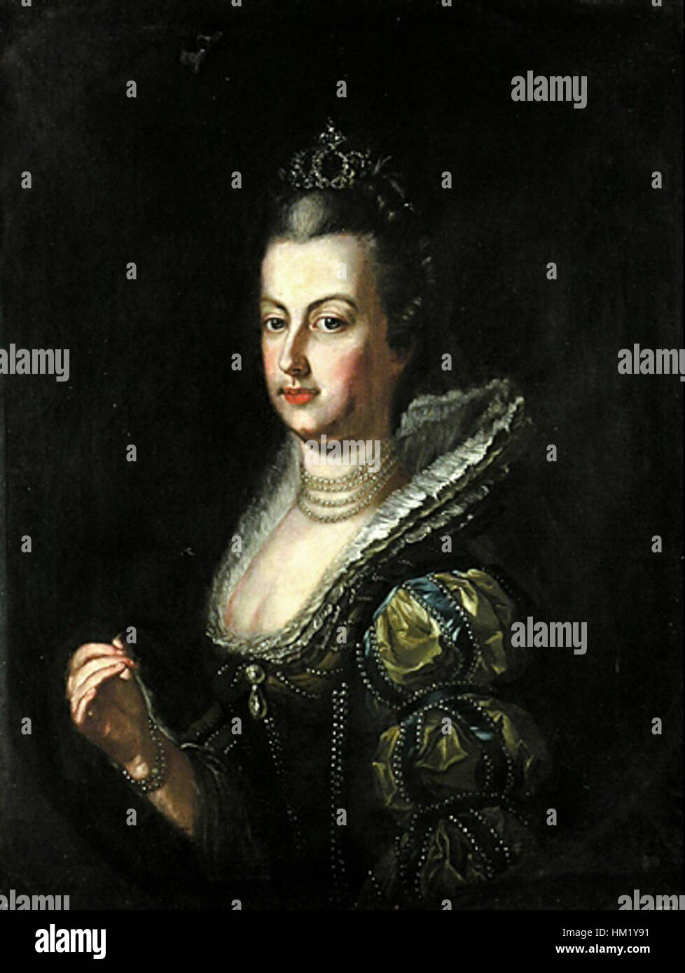 Dieses Gemälde zeigt Kaiserin Elisabeth Christine, die Kaiserin des Heiligen Römischen Reiches. Bekannt für ihren königlichen Status, zeigt das Porträt die raffinierten künstlerischen Techniken dieser Zeit. Stockfoto