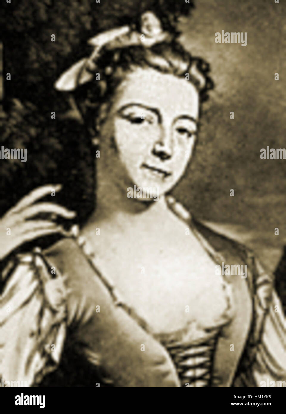 Dieses Ölgemälde zeigt die berühmte britische Schauspielerin Kitty Clive in der Rolle der Philida, eine Figur aus der beliebten Komödie aus dem 18. Jahrhundert, die die theatralische Energie und Persönlichkeit des Darstellers einfängt. Stockfoto