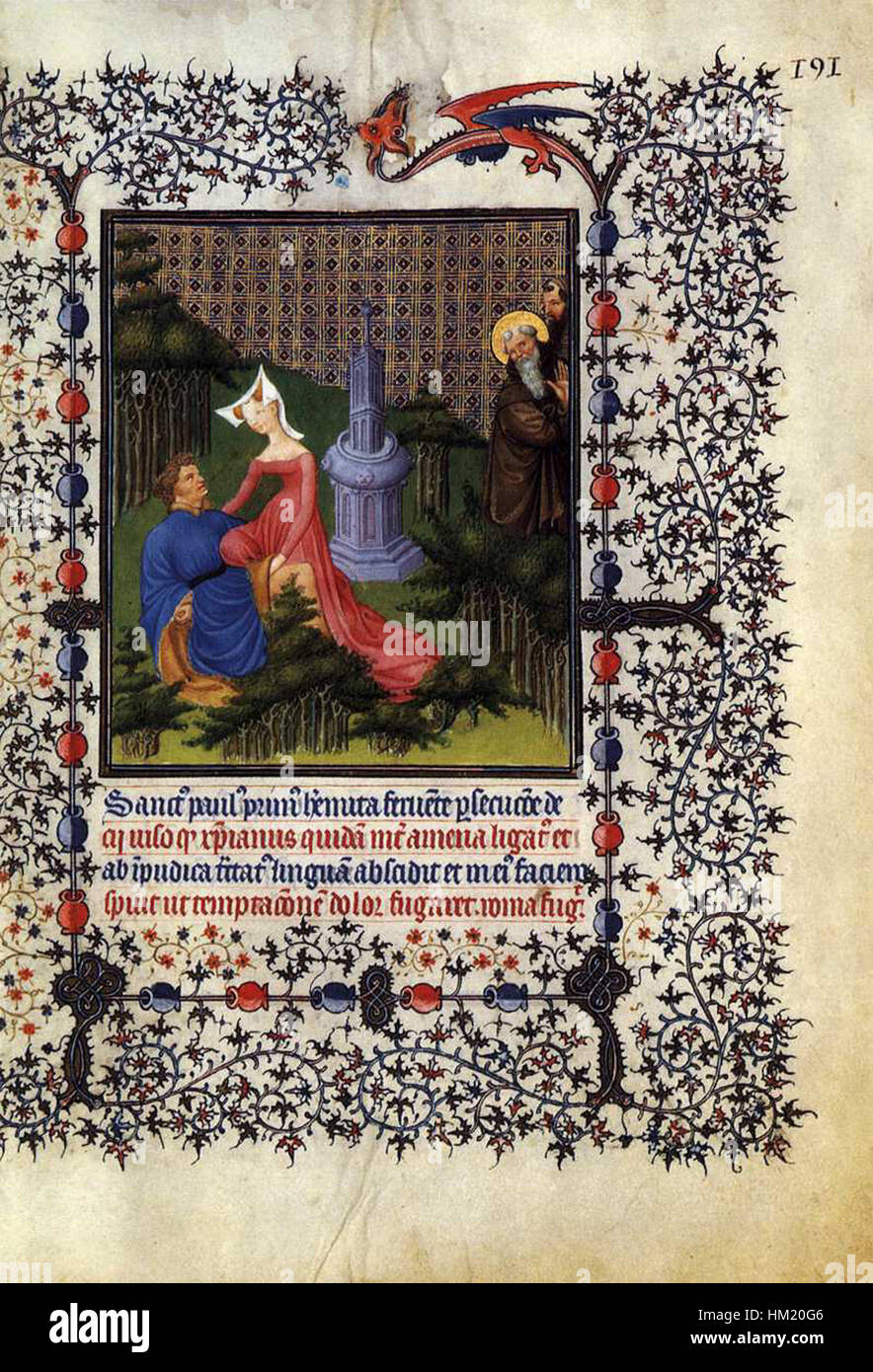 Die Belles Heures von Jean, Herzog von Berry ist eine berühmte illustrierte Handschrift der Brüder Limburg, die exquisite mittelalterliche Kunst und religiöse Szenen zeigt. Stockfoto