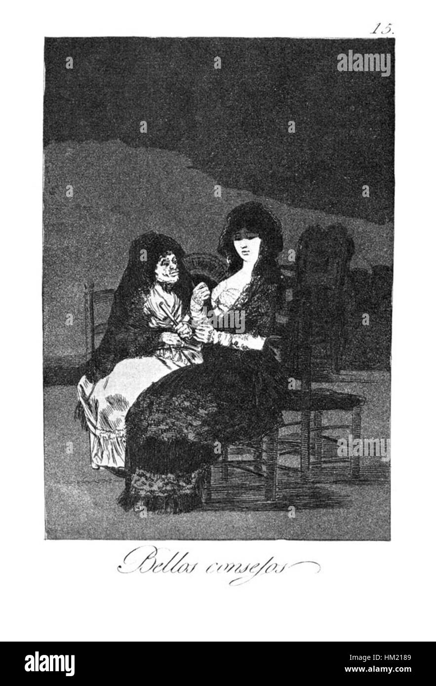 Francisco Goyas „Caprichos“ ist eine Reihe satirischer Radierungen, die die sozialen und politischen Fragen des Spaniens des 18. Jahrhunderts kritisieren. Der 15. Druck der Serie spiegelt, wie andere, Goyas Kritik an dem spanischen Adel, Aberglauben und gesellschaftlicher Korruption wider. Stockfoto