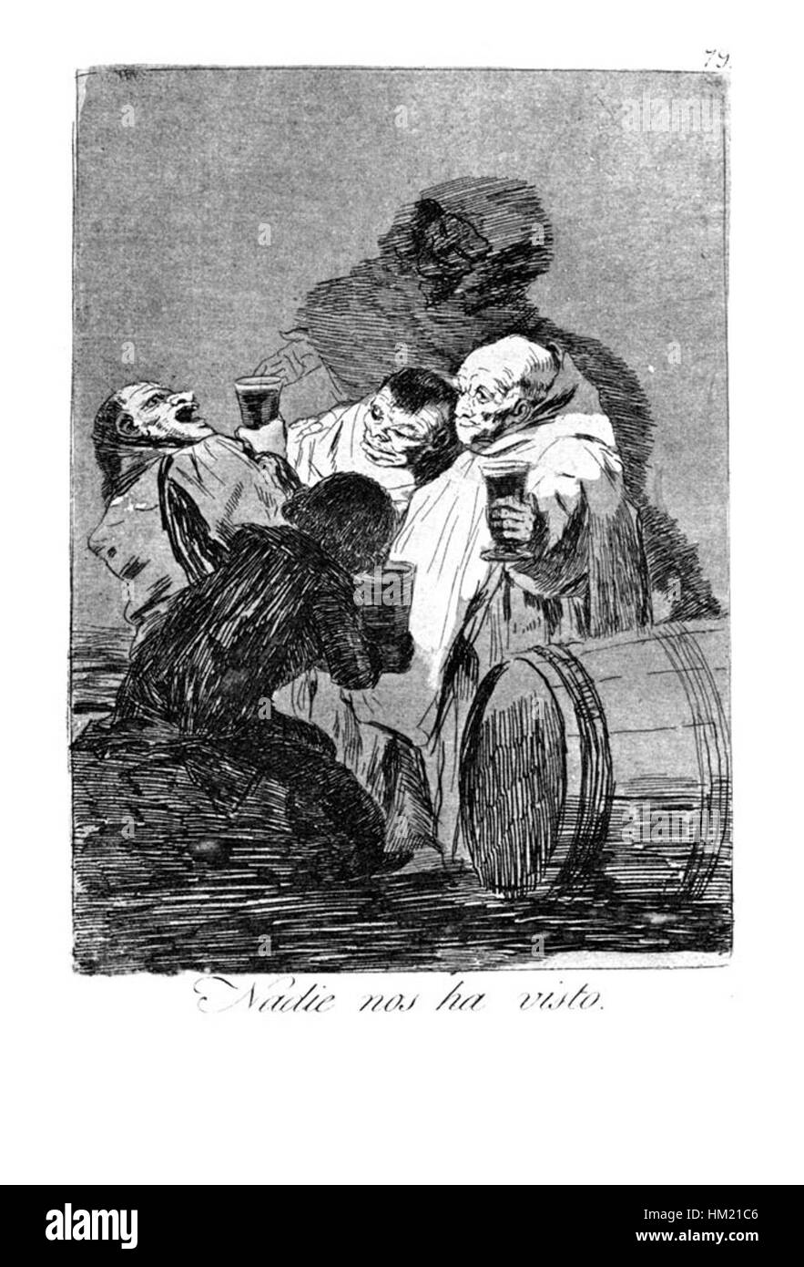 Francisco Goyas „Caprichos“ (79) ist ein Druck aus seiner satirischen Serie, der dafür bekannt ist, die spanische Gesellschaft zu kritisieren und Themen wie Korruption und Torheit hervorzuheben. Das Werk kombiniert dunklen Humor mit scharfen sozialen Kommentaren. Stockfoto