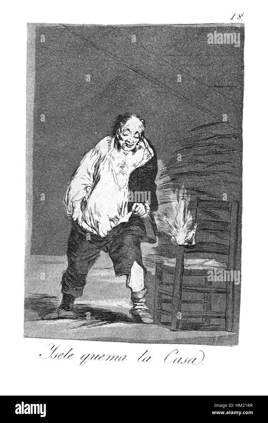 Ein Druck aus Francisco Goyas Serie „Caprichos“, bekannt für seine satirische und oft dunkle Darstellung der spanischen Gesellschaft. Dieses Werk kritisiert gesellschaftliche Normen und mischt Goyas Meisterschaft beim Ätzen mit seinen scharfen Kommentaren über die menschliche Situation. Stockfoto