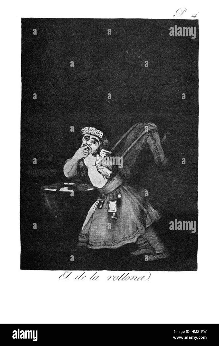 Eine Illustration aus Francisco de Goyas *Caprichos*-Serie, die eine satirische und kritische Sicht der Gesellschaft darstellt. Das Kunstwerk bietet einen Einblick in Goyas Kommentare zur menschlichen Natur und zu sozialen Themen. Stockfoto