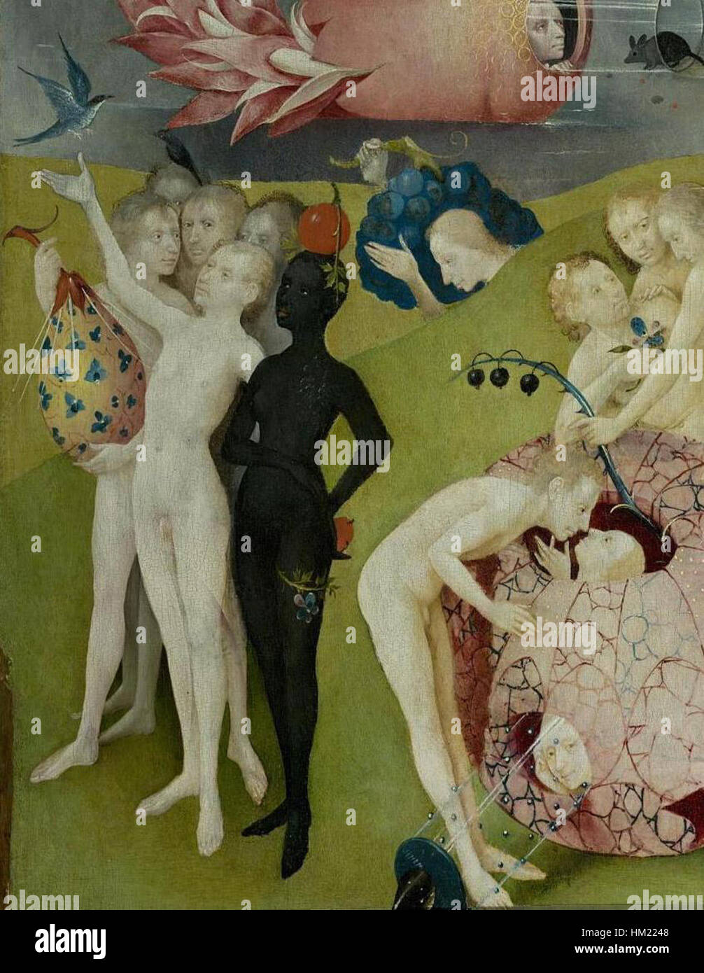 Ein detaillierter Abschnitt aus der Mitteltafel von Hieronymus Bosch berühmtem Triptychon „Garten der irdischen Freuden“, der die surrealen und fantastischen Bilder zeigt, für die Bosch bekannt ist, und das Paradies und die irdischen Versuchungen darstellt. Stockfoto Ein detaillierter Abschnitt aus der Mitteltafel von Hieronymus Bosch berühmtem Triptychon „Garten der irdischen Freuden“, der die surrealen und fantastischen Bilder zeigt, für die Bosch bekannt ist, und das Paradies und die irdischen Versuchungen darstellt. Stockfoto