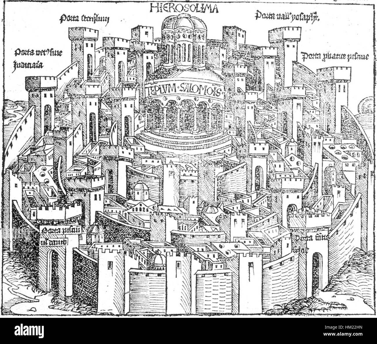 Hartmann-Schedel-Hierosolima-1493 2-BW - 1147 x 965 Stockfoto