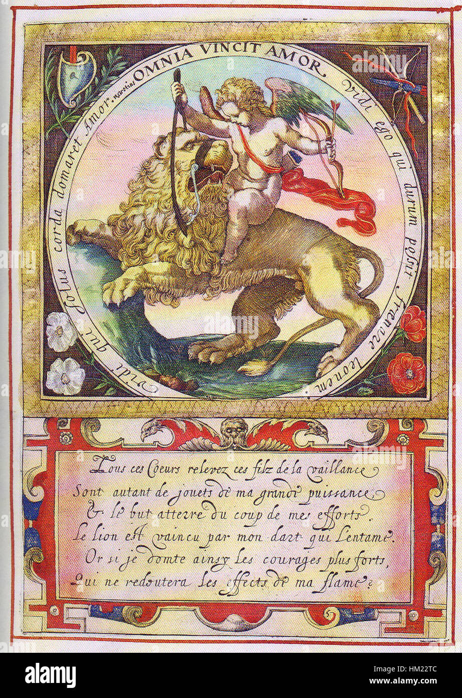 Dieses Kunstwerk von Heinsius mit dem Titel „Quaeris quid 7“ zeichnet sich durch ein symbolträchtiges Design aus. Die Arbeit zeigt die Verwendung visueller Metaphern zur Vermittlung moralischer oder philosophischer Botschaften, die typisch für die Emblemkunst des 17. Jahrhunderts sind. Stockfoto