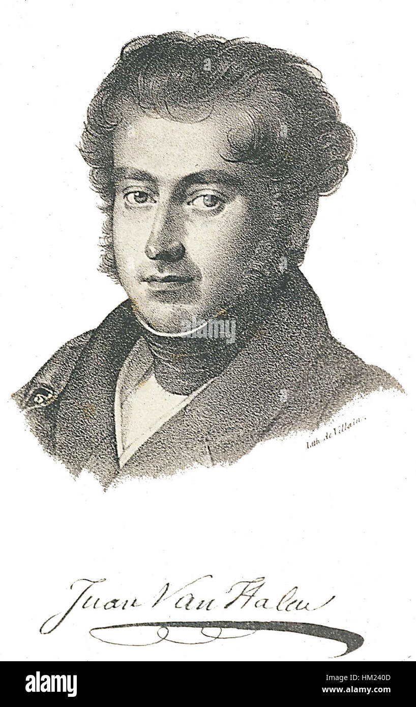 Juan Van Halen war ein berühmter spanischer Künstler, der für seine historischen Gemälde bekannt ist. Seine Werke schilderten oft bedeutende Momente der spanischen Geschichte, die sowohl die politische als auch die kulturelle Atmosphäre der damaligen Zeit widerspiegelten. Stockfoto