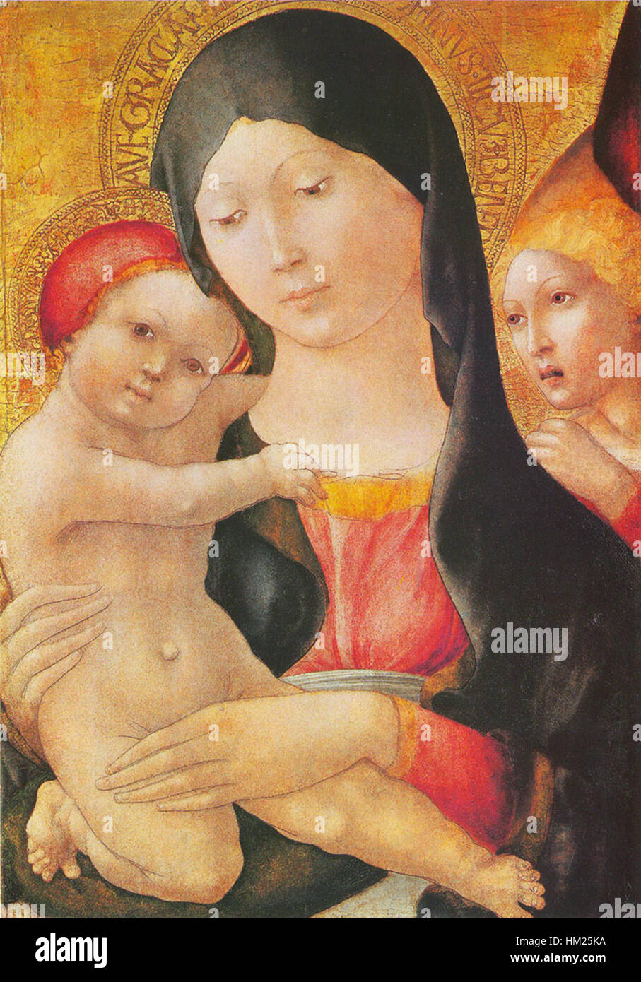 Liberale da Verona war ein italienischer Renaissance-Maler, der für seine religiösen und historischen Werke bekannt war. Seine Beiträge zur Renaissance-Kunst werden in diesem Gemälde gezeigt, das seine Beherrschung der Perspektive und der lebendigen Farben unterstreicht. Stockfoto