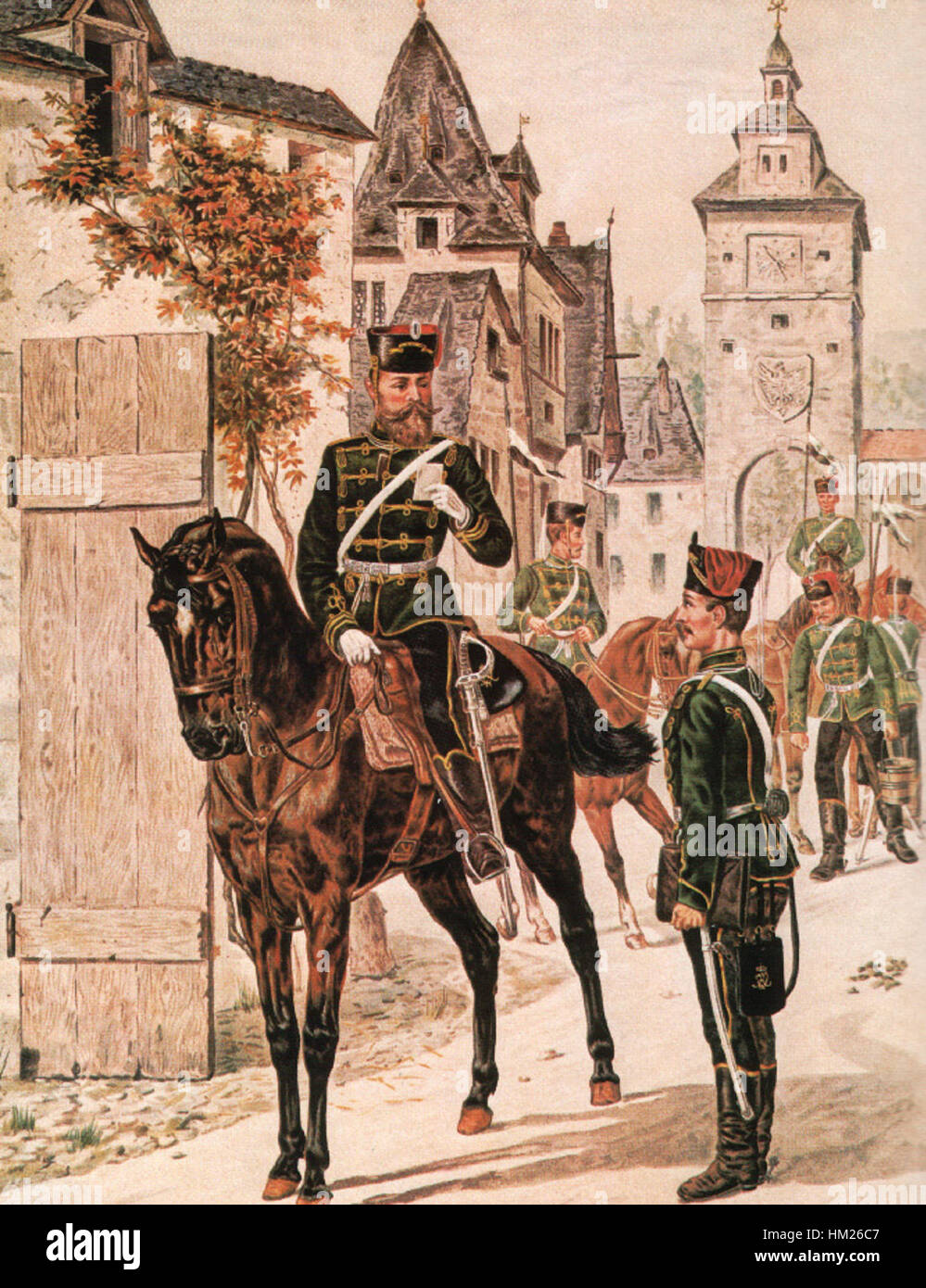 Das Husaren-Regiment Nr. 10 war ein Kavallerieregiment der preußischen und späteren deutschen Armee, das für seine charakteristischen Husarenuniformen und seine Rolle in militärischen Feldzügen des 19. Und frühen 20. Jahrhunderts bekannt war. Stockfoto