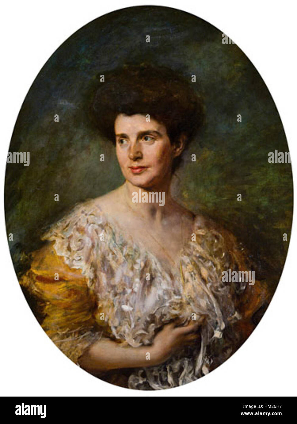 Leopold Schmutzlers „Damenportrait“ ist ein exquisites Ölgemälde, das eine Frau in eleganter Kleidung darstellt. Die raffinierten Pinselarbeiten des Künstlers spiegeln die Anmut des Motivs wider, vor einem weichen, neutralen Hintergrund. Schmutzler war bekannt für seine Porträts, die die Raffinesse seiner Motive vermitteln, mit Fokus auf detaillierte Texturen und realistische Darstellung. Stockfoto