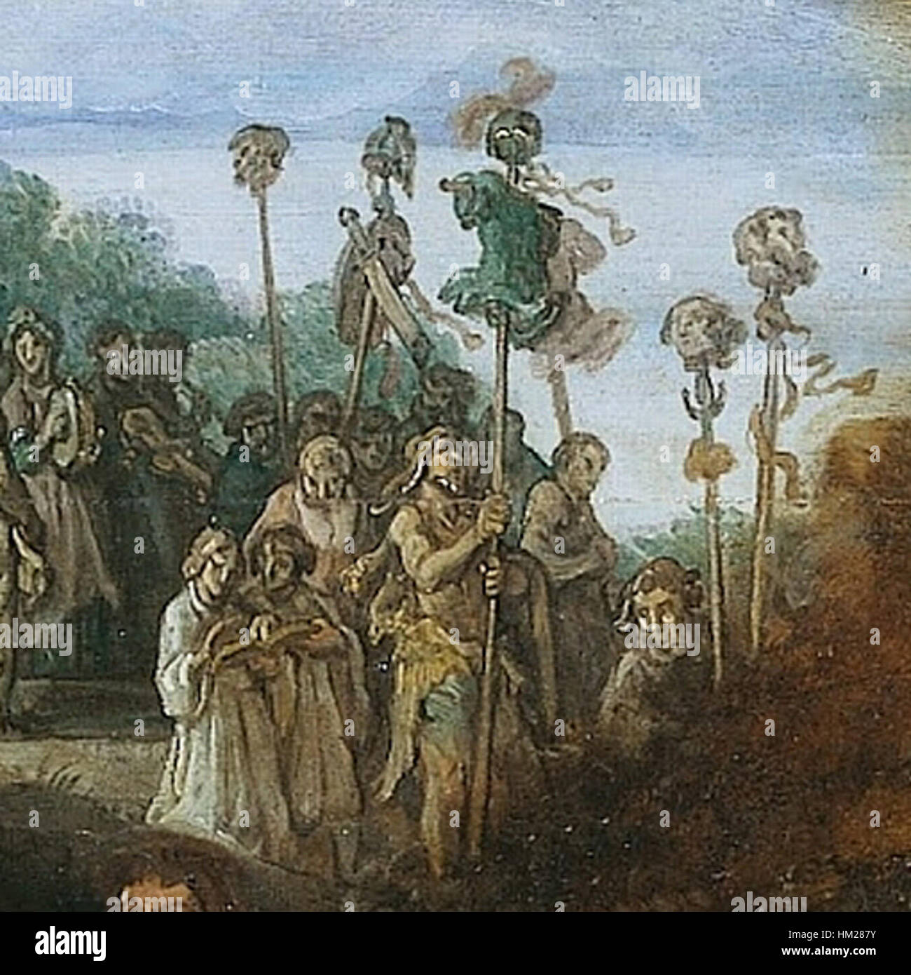 Dieses Detail aus Pieter Lastmans *de offstrijd tussen Orestes en Pylades* zeigt den dramatischen Moment, in dem sich Orestes und Pylades auf ein rituelles Opfer vorbereiten. Lastmans detaillierte Komposition betont die Emotionen der Charaktere, die am antiken griechischen Mythos beteiligt sind, und zeigt seine Fähigkeit, dramatische Momente aus klassischen Geschichten festzuhalten. Stockfoto