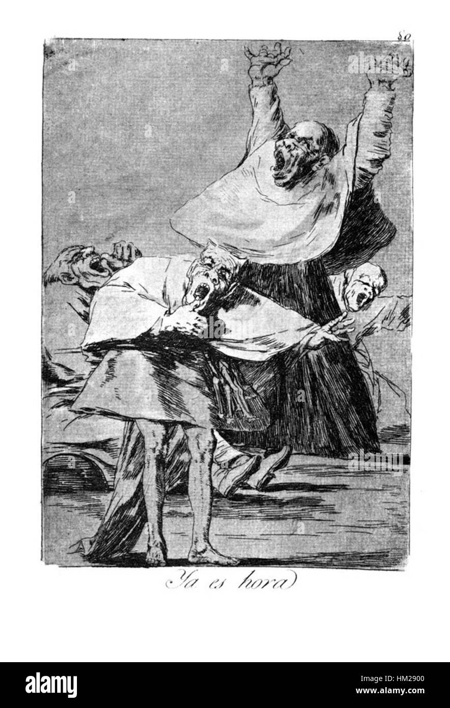 Francisco Goyas „Caprichos“ (Platte 80) ist eine satirische Ätzung, die die gesellschaftlichen und politischen Fragen seiner Zeit kritisiert. Goyas eindrucksvolle Bildsprache fängt die Komplexität der menschlichen Natur und die moralischen Kämpfe im Spanien des 18. Jahrhunderts ein. Stockfoto